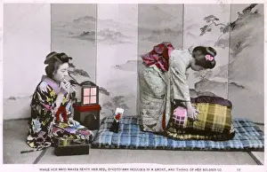 Koto Prints: Japanese Woman O-Koto-San has a smoke before bed