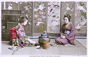 Koto Prints: Japanese woman O-koto-san takes tea with her friend