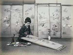 Japanese woman painting screen