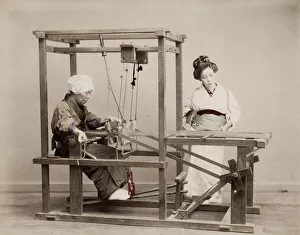 Device Gallery: Japanese woman weaving cloth on a loom, Japan