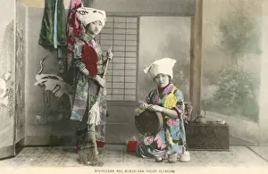 Crockery Prints: Two Japanese women cleaning a Geisha House