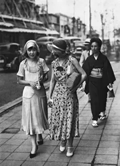 Contrasting Prints: Japanese women contrasting in dress