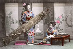 Koto Prints: Japanese women - Koto player and woman reading