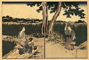 Images Dated 2nd August 2019: Japanese women picnicing in a field, Tokyo, 18th century