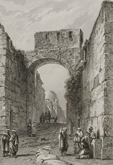 Recorridos Prints: Jerusalem. View of a city street. Entrance to