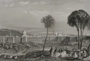 Minarets Prints: Jerusalem. Wall. Engraving by Emile Rouargue
