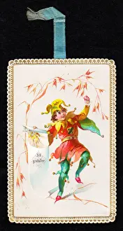 Congratulations Prints: Jester dancing on a German greetings card