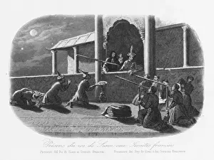 Thailand Prints: Jesuit missionaries with telescopes in Siam (Thailand)
