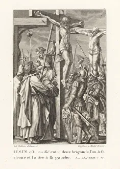 Crucifixion Prints: Jesus Christ is crucified between two thieves. J