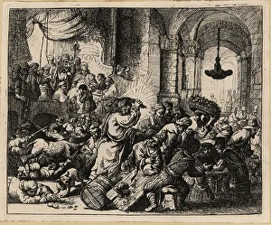 Rembrandt Prints: Jesus Christ driving the money changers from the temple