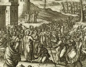 Sins Prints: Jesus forgiving sins and healing a paralytic. Engraving