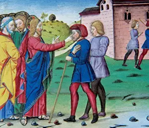 Predis Prints: Jesus healing two blind. Codex of Predis (1476). Italy