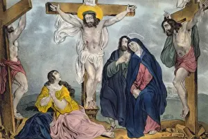 Crucifixion Prints: Jesus raised on the cross