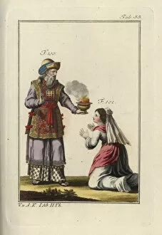 Jewish high priest and kneeling Jewish woman with veil