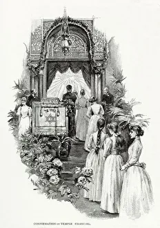 Emanuel Prints: The Jews in New York Girls going to CONFIRMATION, Temple Emanuel. Date: 1892