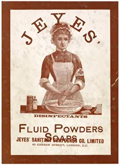 Jeyes disinfectant in different forms, fluid, powder and bar soap. Date: 1890s