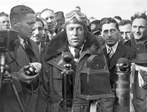 Mollison Prints: Jim Mollison talking to the press at Croydon Aerodrome