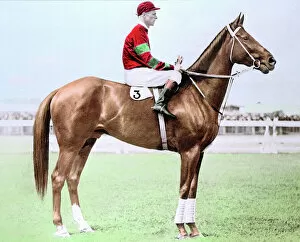 Images Dated 28th June 2017: Jim Pike, Australian jockey, on his horse, Phar Lap