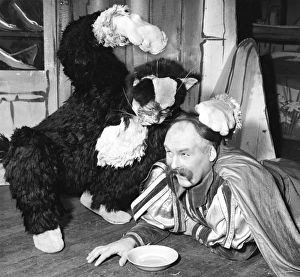 Jimmy Gallery: Jimmy Edwards and cat in a pantomime, Puss in Boots