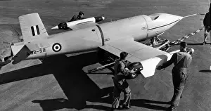 Manoeuvred Prints: Jindivik Mk2 A92-52 is manoeuvred on its launch trolley