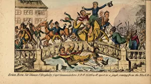 Alken Gallery: A jingle or carriage accident on a bridge in Dublin, 1822