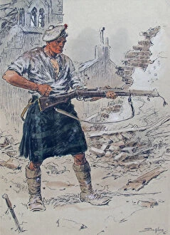 Images Dated 12th November 2012: Jock (K1) - a kilted Black Watch soldier cleaning his rifle