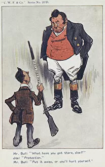 Protectionist Collection: John Bull disagreeing with Joseph Chamberlains Policies