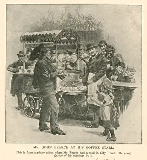 Pearce Prints: John Pearce at his coffee stall, City Road, London