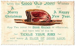 Images Dated 3rd July 2018: Joint of meat with comic verse on a Christmas card