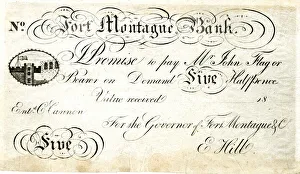 1827 Prints: Joke money, Five Halfpence, Fort Montague Bank