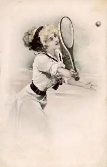 Sportswoman Prints: A Jolly Tennis girl volleys home another winner