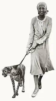 Baker Prints: Josephine Baker with her pet cheetah