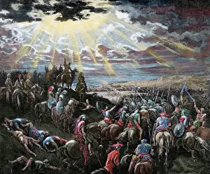 Sacred Prints: Joshua Commanding the Sun to Stand Still. Jos 10: 13. Dore Bi