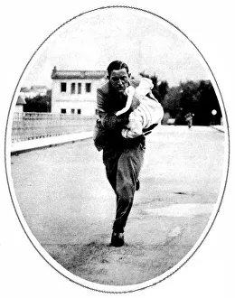 Intense Prints: Journalist saving a child in Irun; Spanish Civil War, 1936