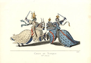 Joust with swords between knights at a tournament Joust with swords between knights at a tournament