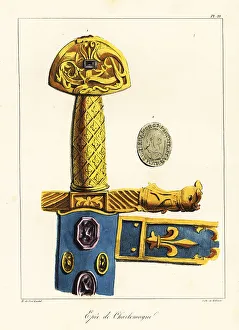 Bossange Prints: Joyeuse sword and seal of Charlemagne