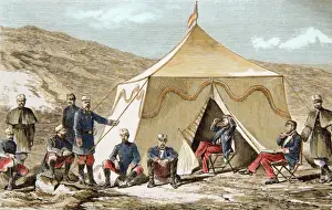 Militar Prints: Juan Prim (1814-1870) in his tent. Morocco