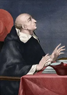 Theology Prints: Juan de Torquemada (1388-1468). Engraving. Colored