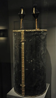 Judaism. Velvet-covered Torah scroll case and finials. Georg Judaism. Velvet-covered Torah scroll case and finials. Georg