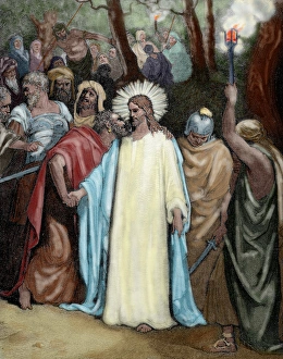 Gospel Gallery: The Judas kiss (1866). Gospel of John. Drawing by Gustave Do