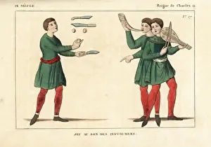 Juggler Prints: Juggler performing to music, 9th century