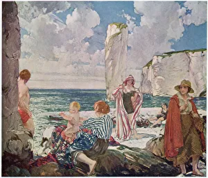 A July Day - a family on the beach. Date: 1915