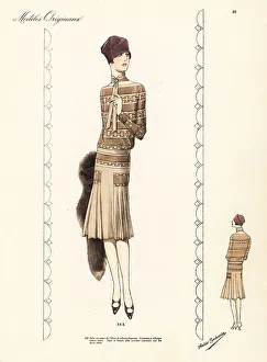 Jumper frock of crepe de Chine and figured velvet