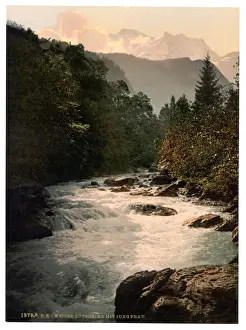 Jungfrau Prints: Jungfrau and Silberhorn and White Lutschine, Bernese Oberlan