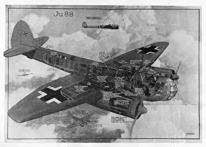 Pamphlet Prints: Junkers Ju88K cutaway drawing by George H Davis