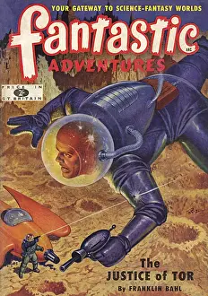 Adventures Prints: The Justice of Tor, Fantastic Adventures scifi magazine cover