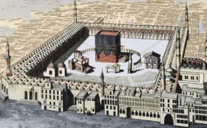 Mosque Prints: The Kaaba in Mecca. Colored engraving