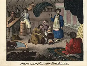 Kachin family in gher making butter