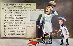 Surprises Prints: The Kaiser and His Son's Surprises WWI cartoon