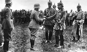 Images Dated 12th September 2011: Kaiser Wilhelm II presenting decorations to soldiers, WW1